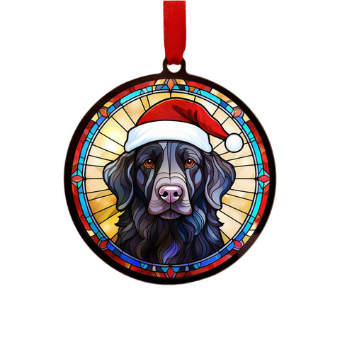Flat Coated Retriever in Santa Hat Suncatcher Decoration